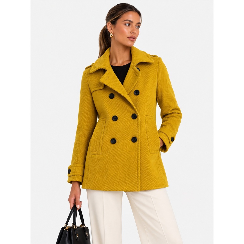 Club Monaco Mustard Yellow Wool Blend Double Breasted Pea Blazer Coat XS